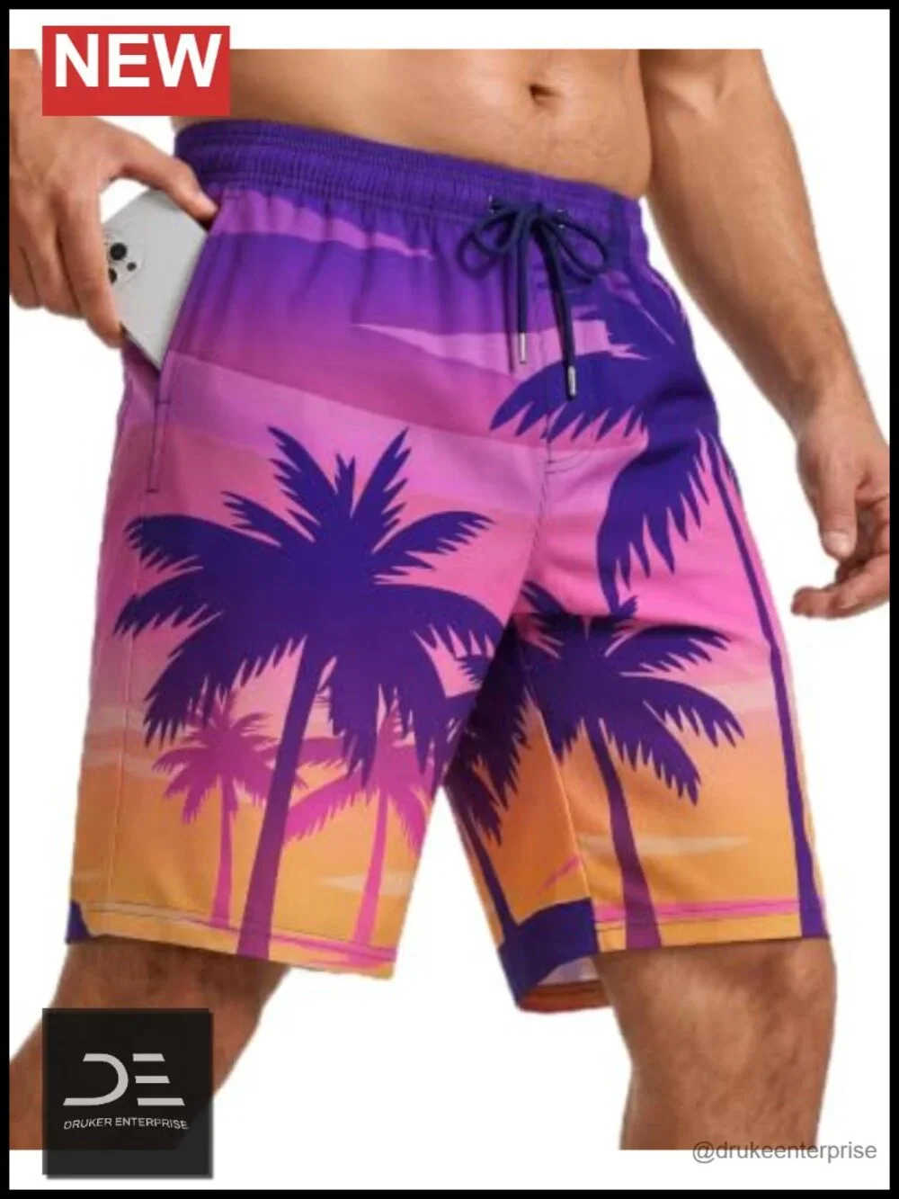 Men's Quick Dry Board Shorts with Mesh Lining and Pockets